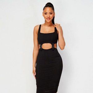 Black Cut-Out Midi Dress